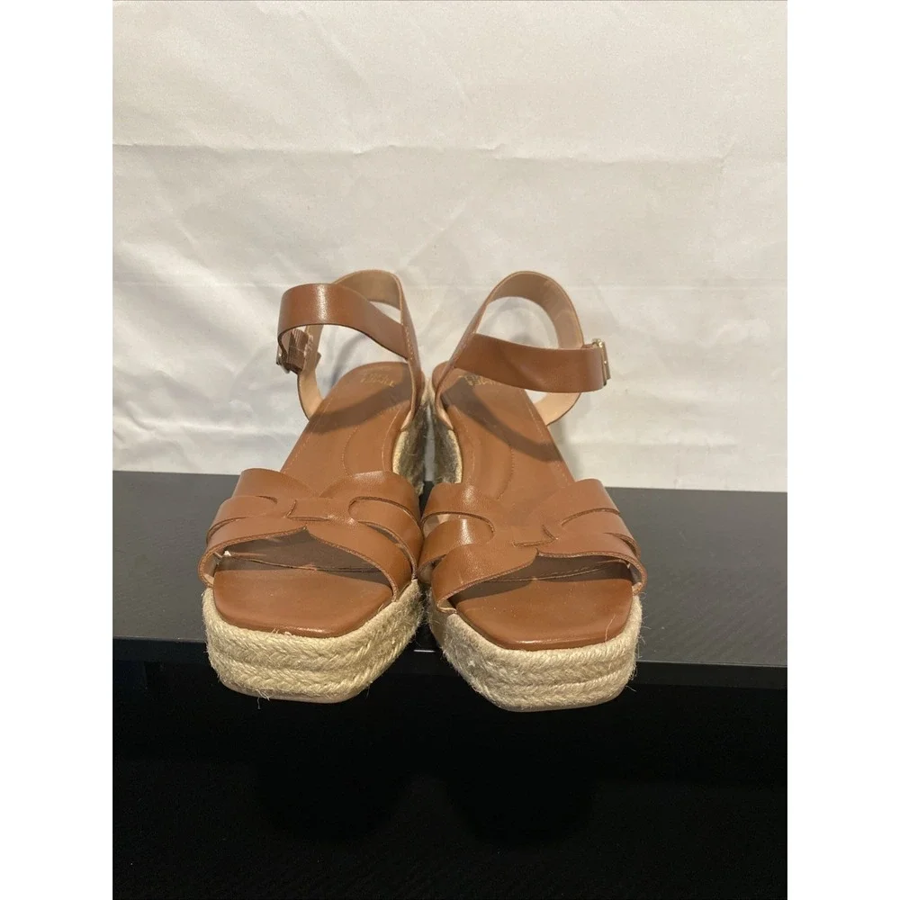 Time and Tru Espadrille Woman's Brown Wedge Ankle Strap Sandals Size 7.5